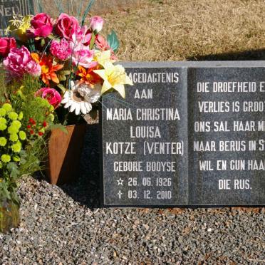 KOTZE Maria Christina Louisa voorheen VENTER nee BOOYSE 1926-2010