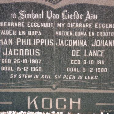 KOCH Johan Philippus Jacobus 1907-1960 &amp; Jacomina Johanna DE LANGE 1911-1980