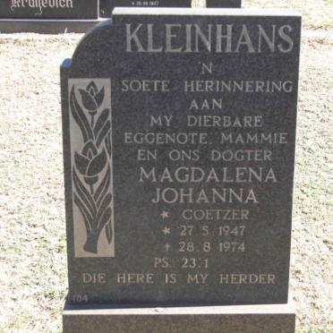 KLEINHANS Magdalena Johanna nee COETZER 1947-1974