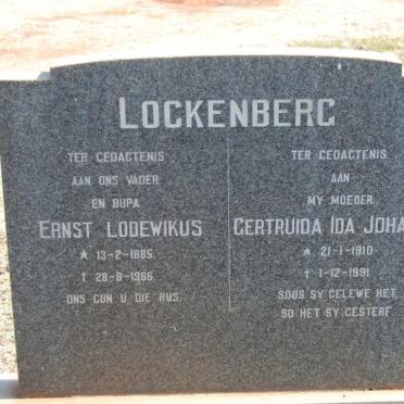 LOCKENBERG Ernst Lodewikus 1885-1966 &amp; Gertruida Ida Johanna 1910-1991