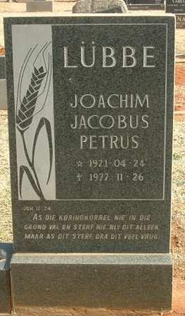 LUBBE Joachim Jacobus Petrus 1921-1977