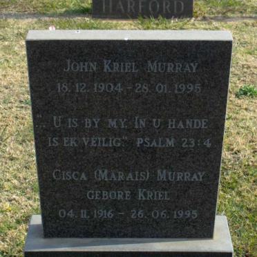 MURRAY John Kriel 1904-1995 &amp; Cisca MARAIS nee KRIEL 1916-1995