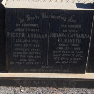 MINNAAR Pieter Adriaan 1903-1965 &amp; Johanna Catharina Elizabeth 1906-1965