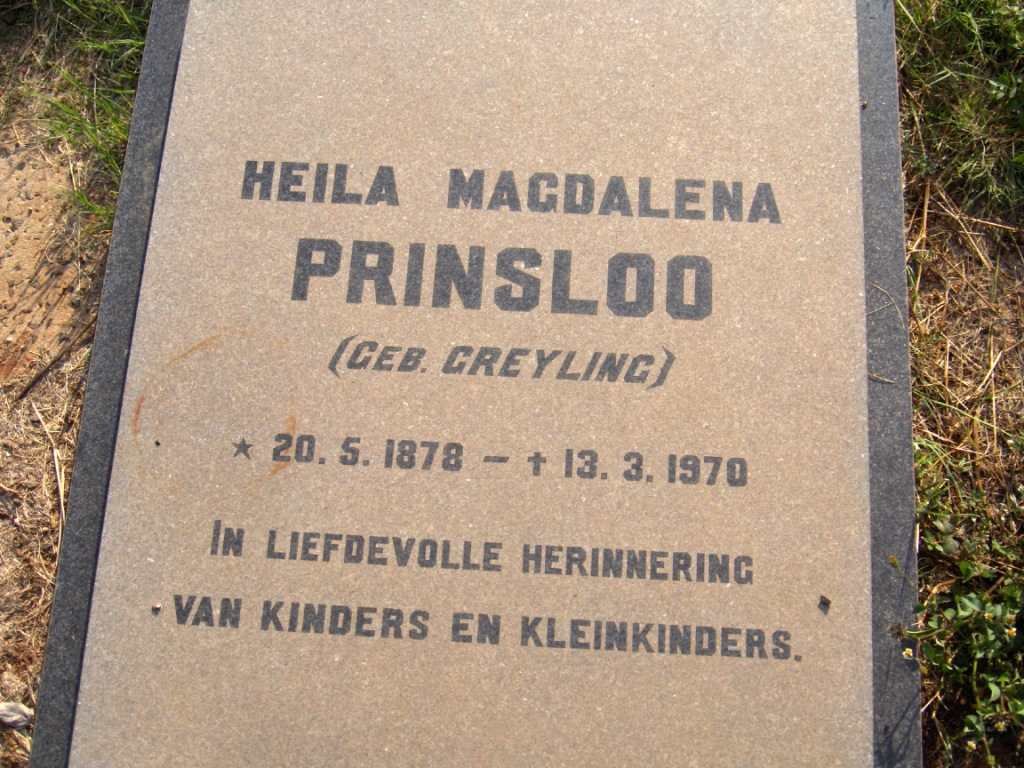 PRINSLOO Heila Magdalena nee GREYLING 1878-1970