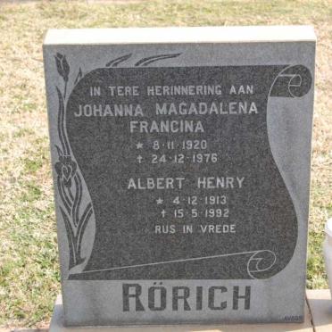 RöRICH Albert Henry 1913-1992 &amp; Johanna Magdalena Francina1920-1976