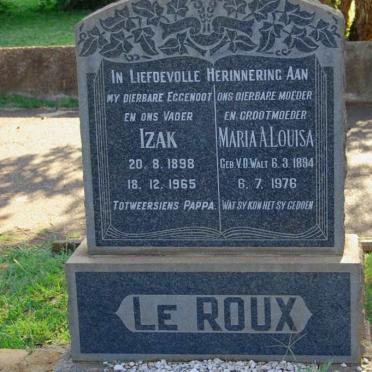 ROUX Izak, le 1898-1965 &amp; Maria A. Louisa V.D. WALT 1894-1976