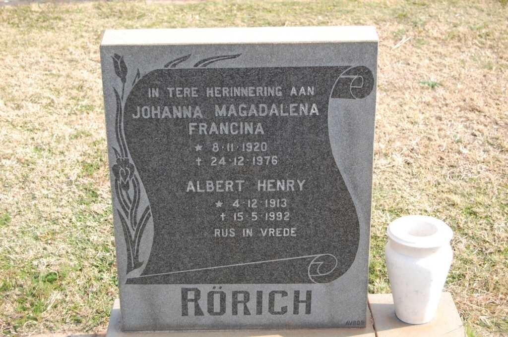 RöRICH Albert Henry 1913-1992 &amp; Johanna Magdalena Francina1920-1976