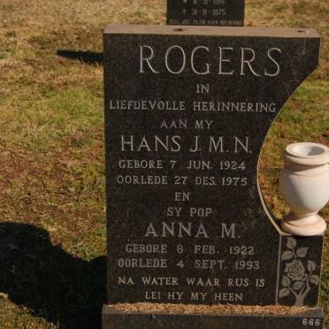 ROGERS Hans J. M. N. 1924-1975 &amp; Anna M. 1922-1993