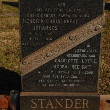STANDER Hendrik Christoffel Johannes 1920-1976 &amp; Charlotte Jacoba SMIT 1920-2000