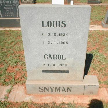 SNYMAN Louis 1924-1995 &amp; Carol 1926-