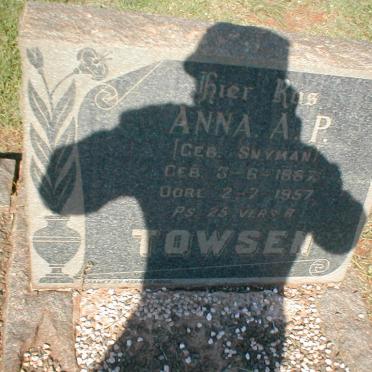 TOWSEN Anna A. P., geb. SNYMAN 1887-1957