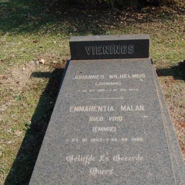 VIENINGS Johannes Wilhelmus 1901-1973 &amp; Emmarentia Malan VOS 1903-1966