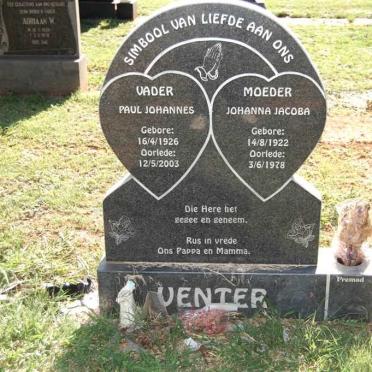 VENTER Paul Johannes 1926-2003 &amp; Johanna Jacoba 1922-1978
