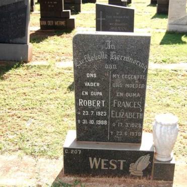 WEST Robert 1923-1988 &amp; Frances Elizabeth 1929-1979
