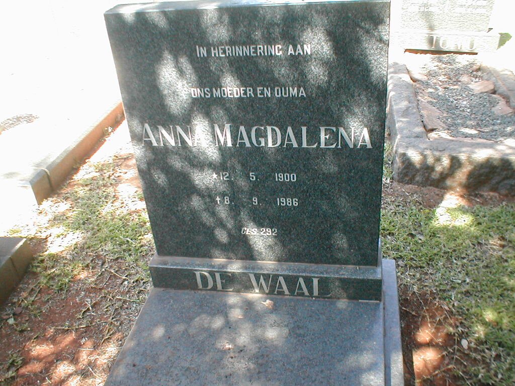 WAAL Anna Magdalena, de 1900-1986