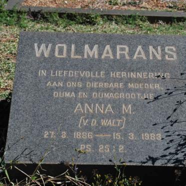 WOLMARANS Anna M. nee V.D. WALT 1886-1983