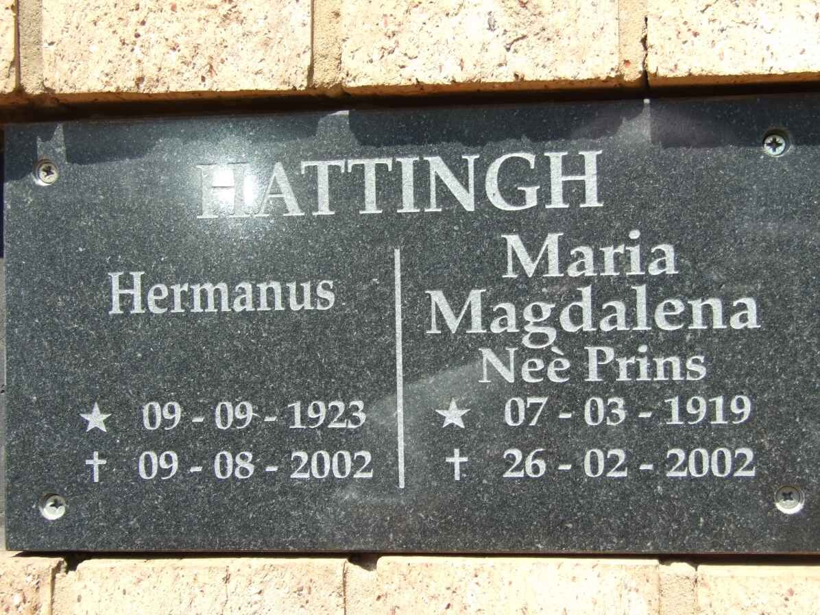 HATTINGH Hermanus 1923-2002 &amp; Maria Magdalena PRINS 1919-2002