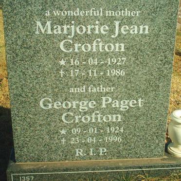 CROFTON George Paget 1924-1996 &amp; Marjorie Jean 1927-1986