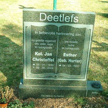 DEETLEFS Jan Christoffel 1930-2002 &amp; Esther HURTER 1933-