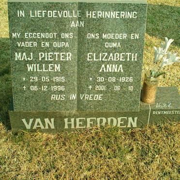 HEERDEN Pieter Willem, van 1915-1996 &amp; Elizabeth Anna 1926-2001