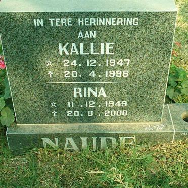 NAUDE Kallie 1947-1996 &amp; Rina 1949-2000