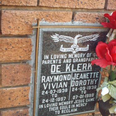 KLERK Raymond Vivian, de 1938-1997 &amp; Jeanette Dorothy 1938-1998