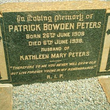 PETERS Patrick Bowden 1908-1938