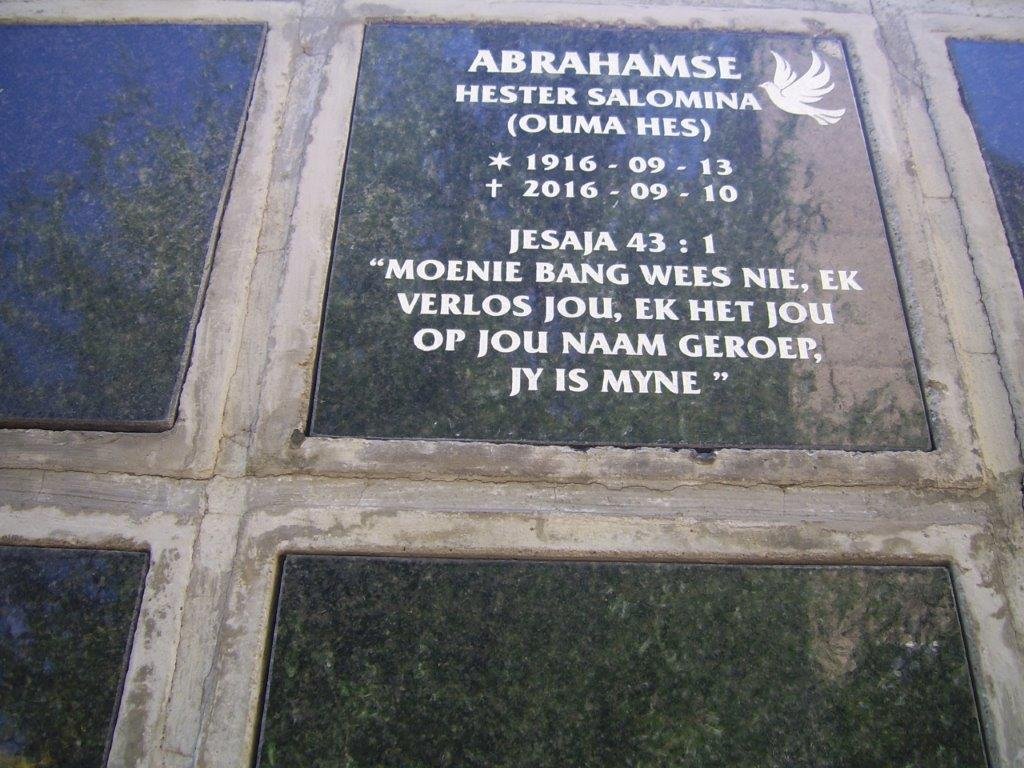 ABRAHAMSE Hester Salomina 1916-2016