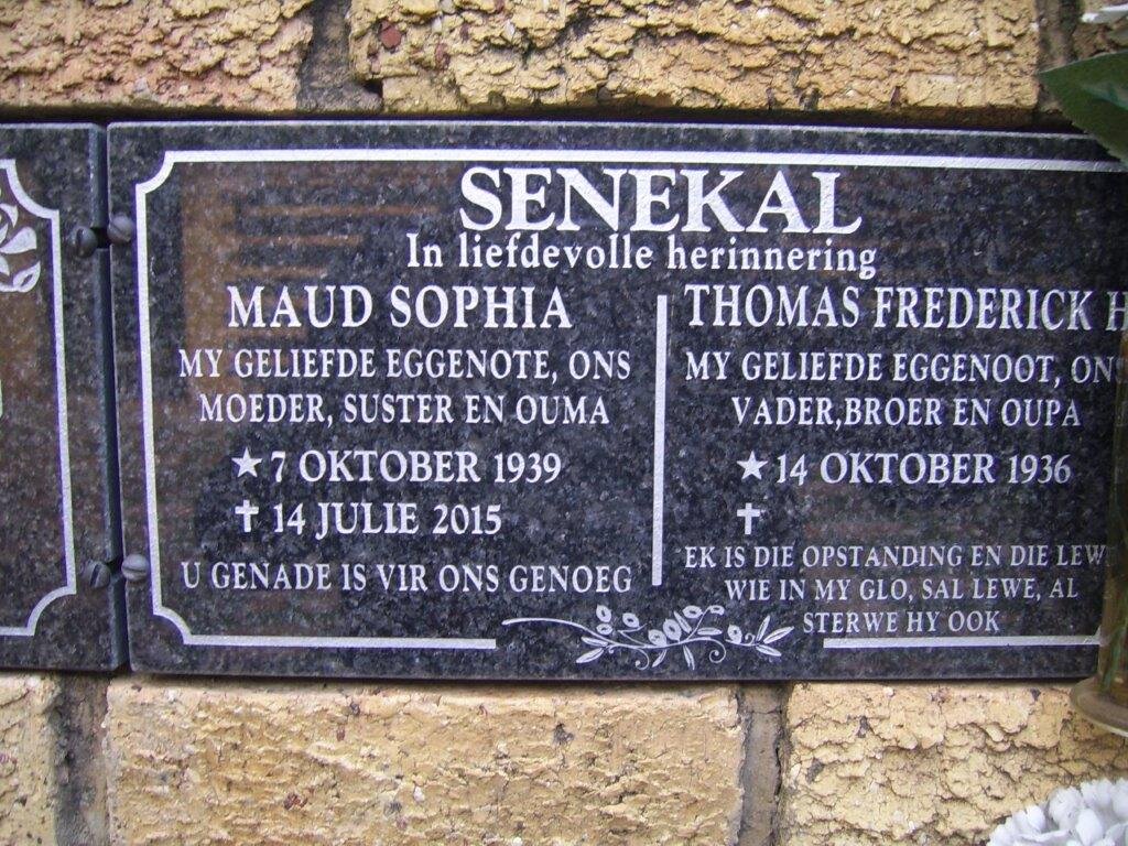 SENEKAL Thomas Frederick H. 1936- &amp; Maud Sophia 1939-2015