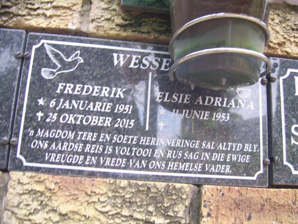 WESSE?? Frederik 1951-2015 &amp; Elsie Adriana 1953-