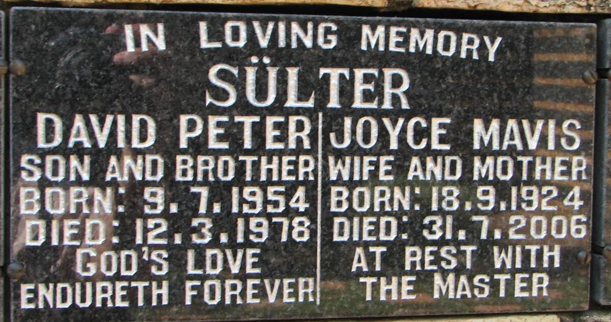 SULTER David Peter 1954-1978 :: SULTER Joyce Mavis 1924-2006
