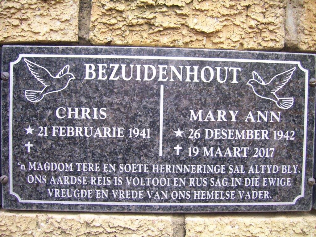 BEZUIDENHOUT Chris 1941- &amp; Mary Ann 1942-2017