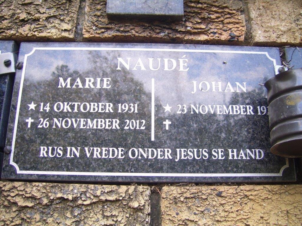 NAUDE Johan 19??- &amp; Marie 1931-2012