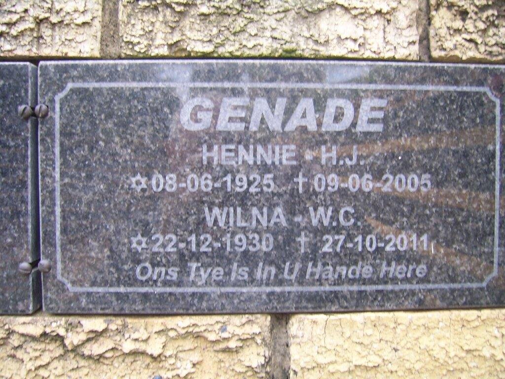 GENADE H.J. 1925-2005 &amp; W.C. 1930-2011