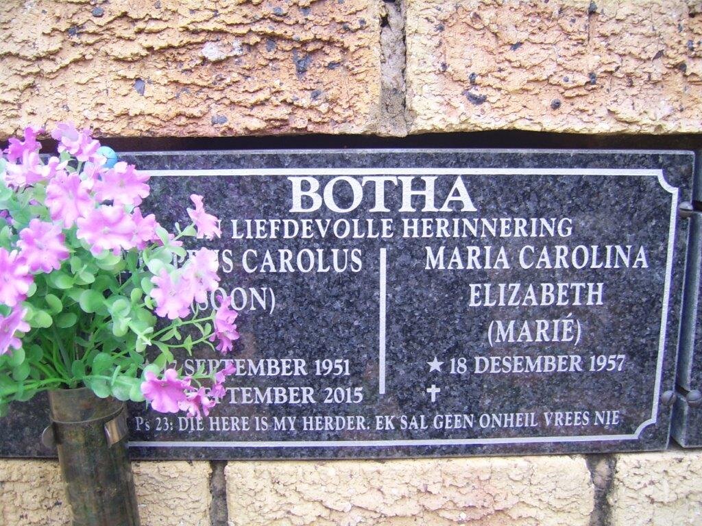BOTHA ? Carolus 1951-2015 &amp; Maria Carolina Elizabeth 1957-
