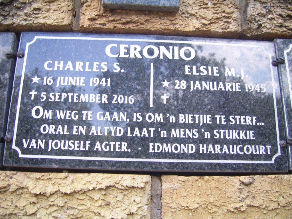 CERONIO Charles S. 1941-2016 &amp; Elsie M.J. 1945-