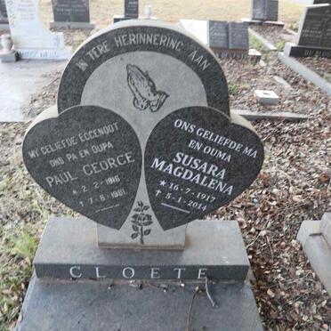 CLOETE Paul George 1916-1981 & Susara Magdalena 1917-2014