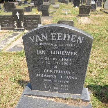 EEDEN Jan Lodewyk, van 1920-2000 & Gertruida Johanna Louisa STEYN 1927-1994