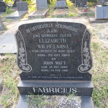 FABRICIUS John Watt 1890-1961 & Elizabeth Wilhelmina STOLTZ 1893-1960
