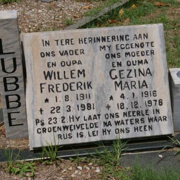 LUBBE Willem Frederik 1911-1981 &amp; Gezina Maria 1916-1978