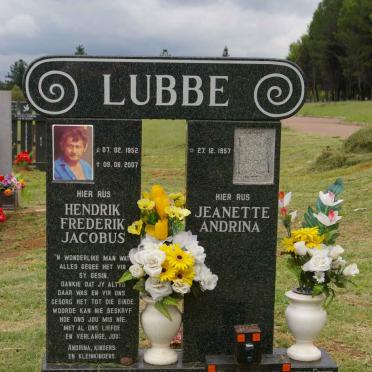 LUBBE Hendrik Frederik Jacobus 1952-2007 &amp; Jeanette Andrina 1957-
