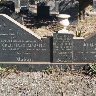 MAHNE Christiaan Mauritz 1887-1960 &amp; Johanna Gertruida WESSELS 1891-1968 :: MAHNE Barend Pieter 1920-1961