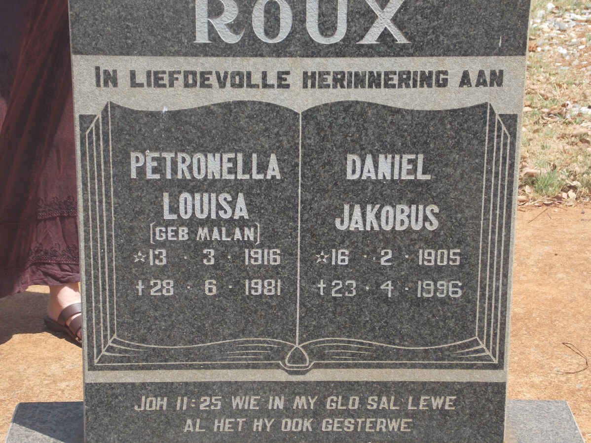ROUX Daniel Jakobus 1905-1996 &amp; Petronella Louise MALAN 1916-1981