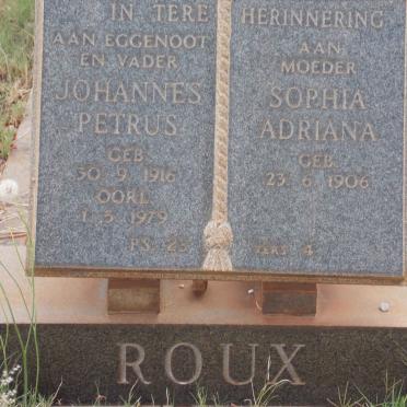 ROUX Johannes Petrus 1916-1979 &amp; Sophia Adriana 1906-