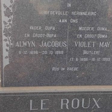 ROUX Alwyn Jacobus, le 1896-1968 &amp; Violet May BUTLER 1896-1969