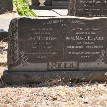 REEK Jan Maarten 1889-1965 &amp; Anna Maria Elizabeth GREYLING 1892-1958