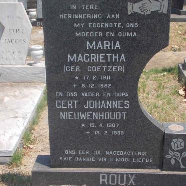 ROUX Gert Johannes Nieuwenhoudt 1907-1988 &amp; Maria Magrietha COETZER 1911-1982