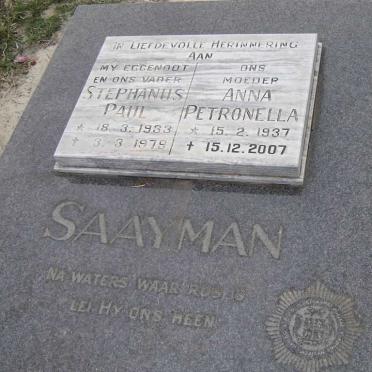 SAAYMAN Stephanus Paul 1933-1979 &amp; Anna Petronella 1937-2007