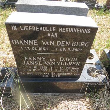 VUUREN David, Janse van 1926-2005 & Fanny 1921-2003 :: BERG Dianne, van den 1953-2002