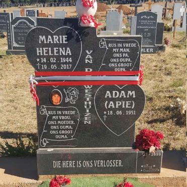 WESTHUIZEN Adam, van der 1951- &amp; Marie Helena 1944-2017